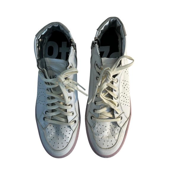 P448 Love Platform Italian Leather High Top Sneakers Side Zip Size 39 White Pink - Picture 3 of 11